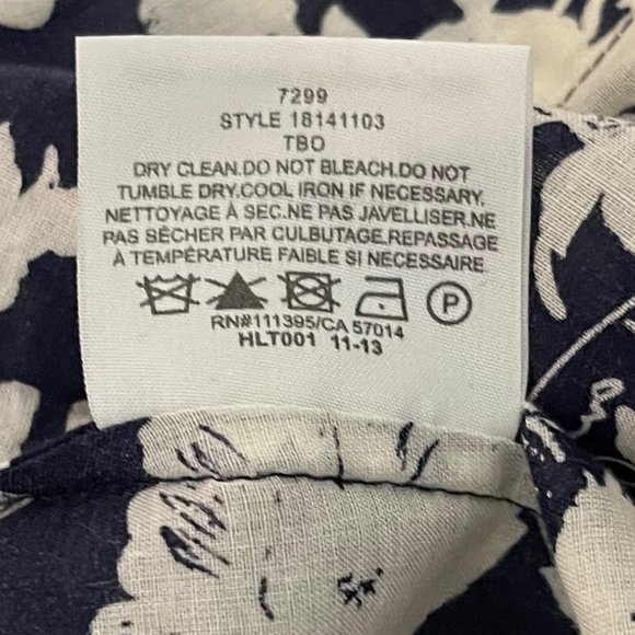 Tory Burch Size 0 Black White Floral Long Sleeve Split Neck Tunic Top - Picture 6 of 7